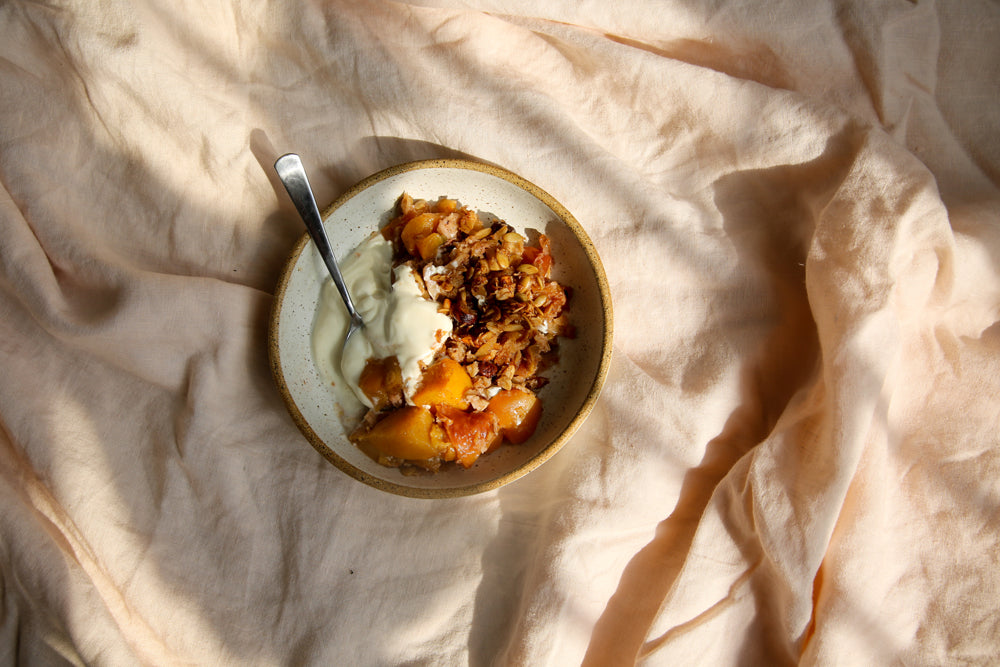 Peach, Almond and Coconut Breakfast Crumble