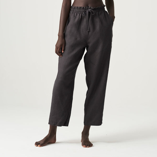 100% Linen Paper Bag Pants in Kohl