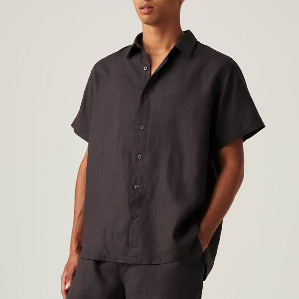 100% Linen Short Sleeve Shirt in Kohl - Mens