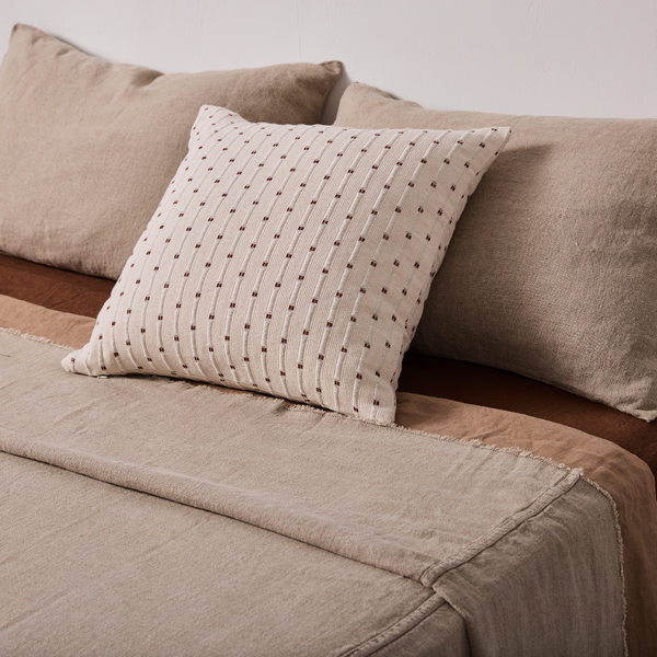 100% Organic Textured Cotton Square Cushion Cover in Off White with Umber