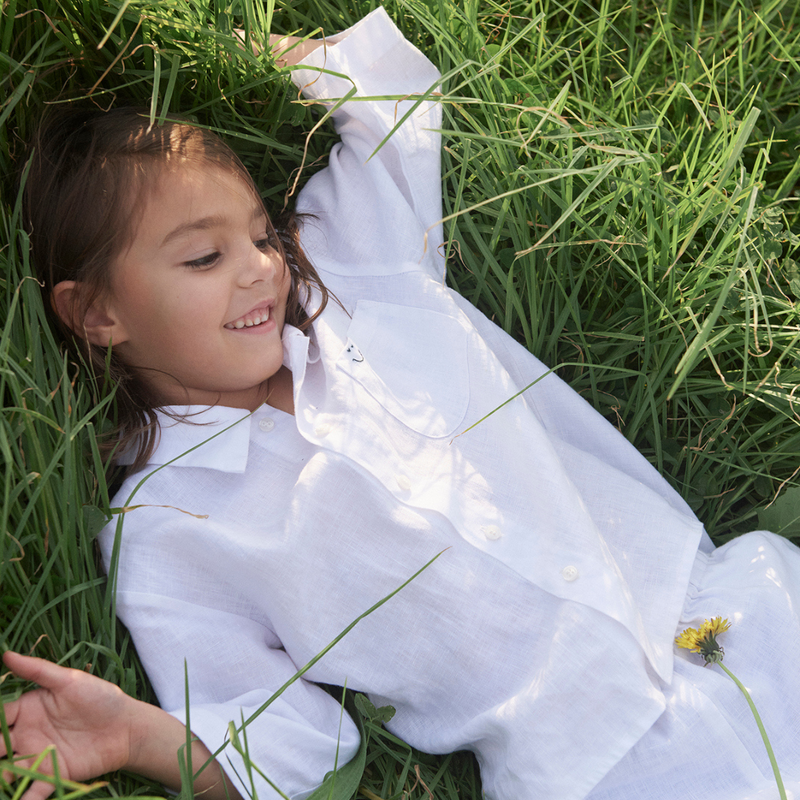 100% Linen Kids Shirt in White