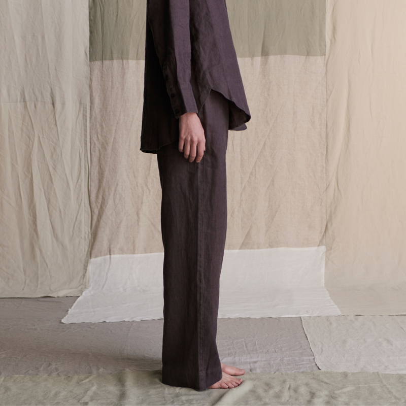 100% Linen Wide Leg Pants in Kohl