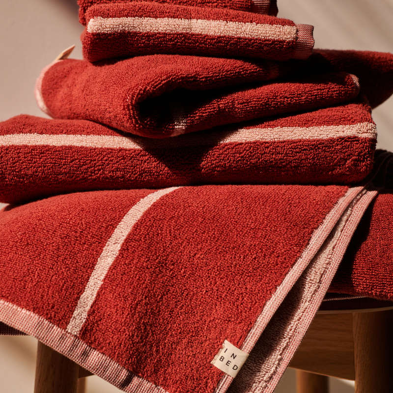 100% Organic Cotton Hand Towel in Oxblood & Peach