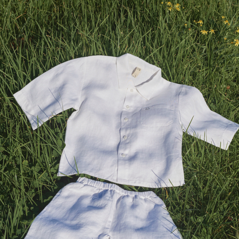 100% Linen Kids Shirt in White