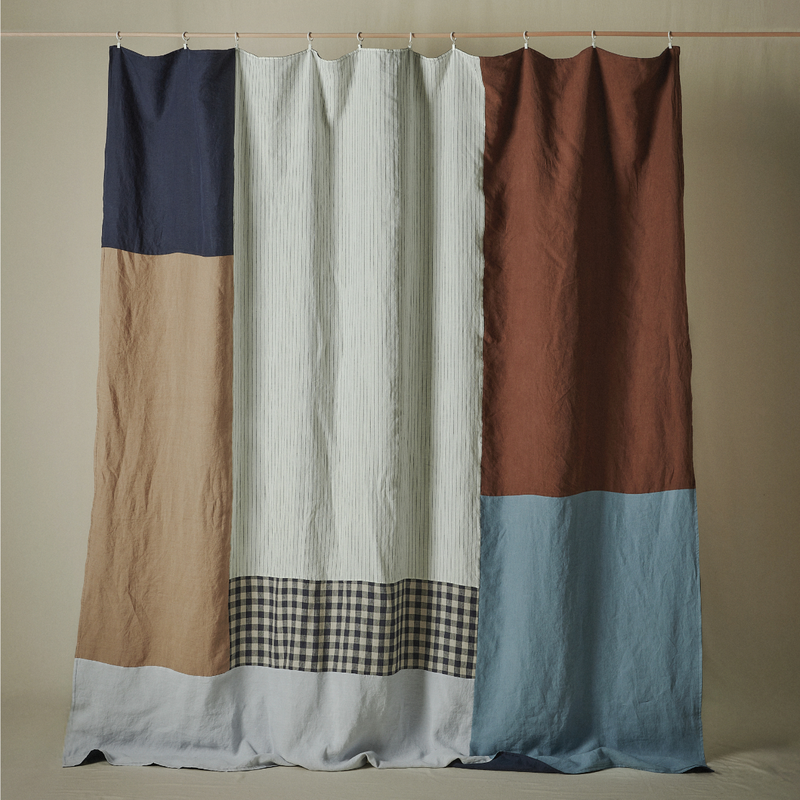 Atelier Patchwork Bedcover in Pinstripe, Gingham, Cocoa & Midnight