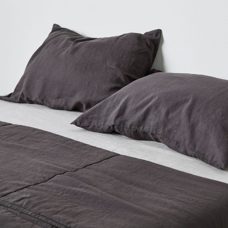 100% Linen Quilted Bed Cover in Kohl