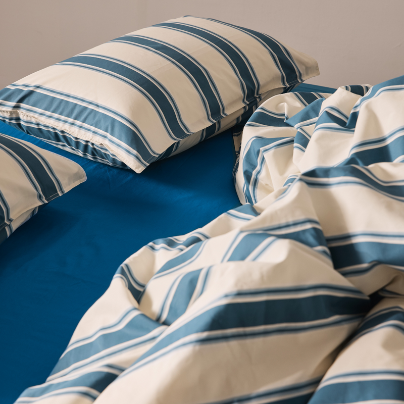 Organic Cotton 300TC Percale Pillowslip set (of two) in Blue Stripe