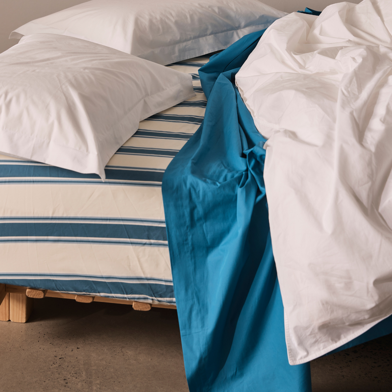 Organic Cotton Percale Flat Sheet in Valla Blue