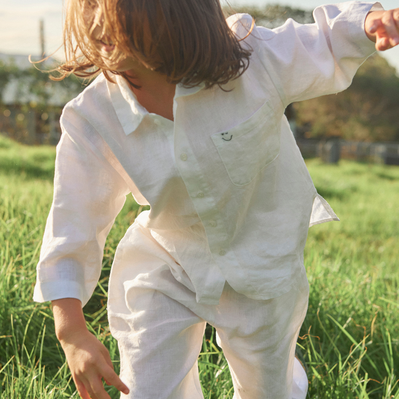 100% Linen Kids Shirt in White