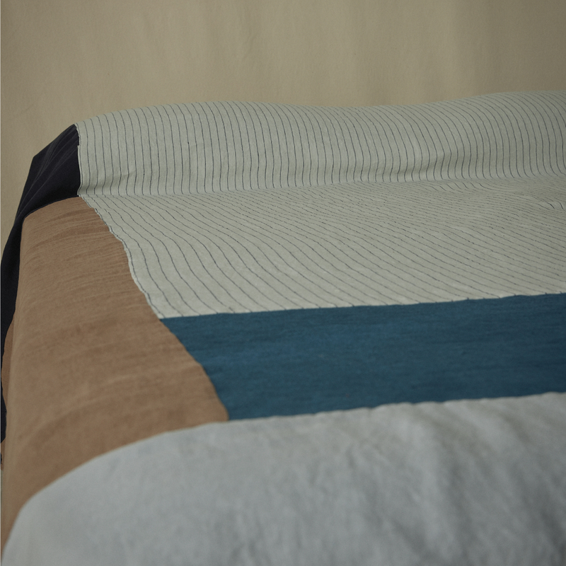 Atelier Patchwork Bedcover in Pinstripe, Midnight, Lake & Mist