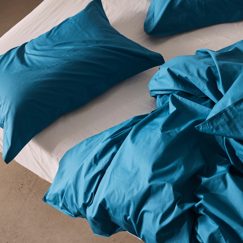 Organic Cotton Percale Duvet Cover in Valla Blue