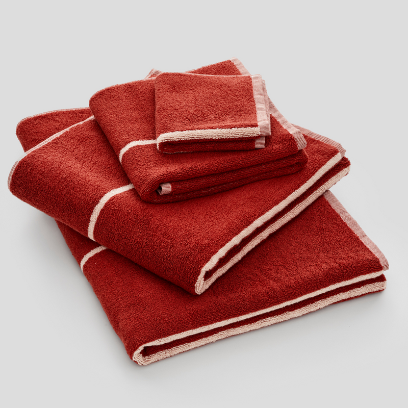 100% Organic Cotton Hand Towel in Oxblood & Peach