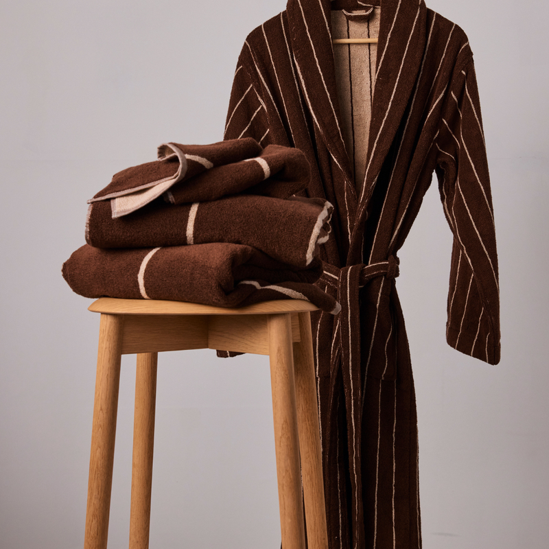 100% Organic Cotton Robe & Towel Set Cocoa Stripe