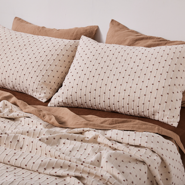 100% Organic Textured Cotton Pillowslip set (of two) in Off White with Umber