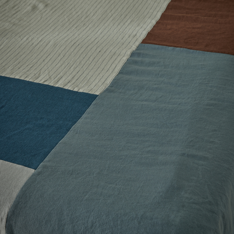 Atelier Patchwork Bedcover in Pinstripe, Midnight, Lake & Mist