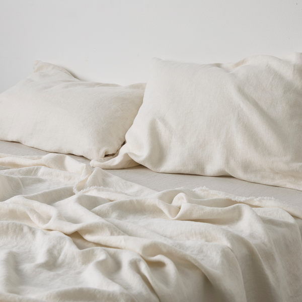 Standard Heavy Linen Bed Cover in Off White