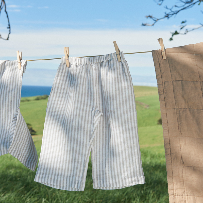 100% Linen Kids Pant in Grey & White Stripe