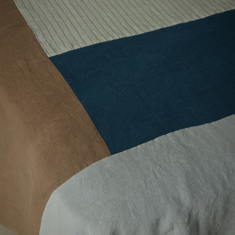 Atelier Patchwork Bedcover in Pinstripe, Midnight, Lake & Mist