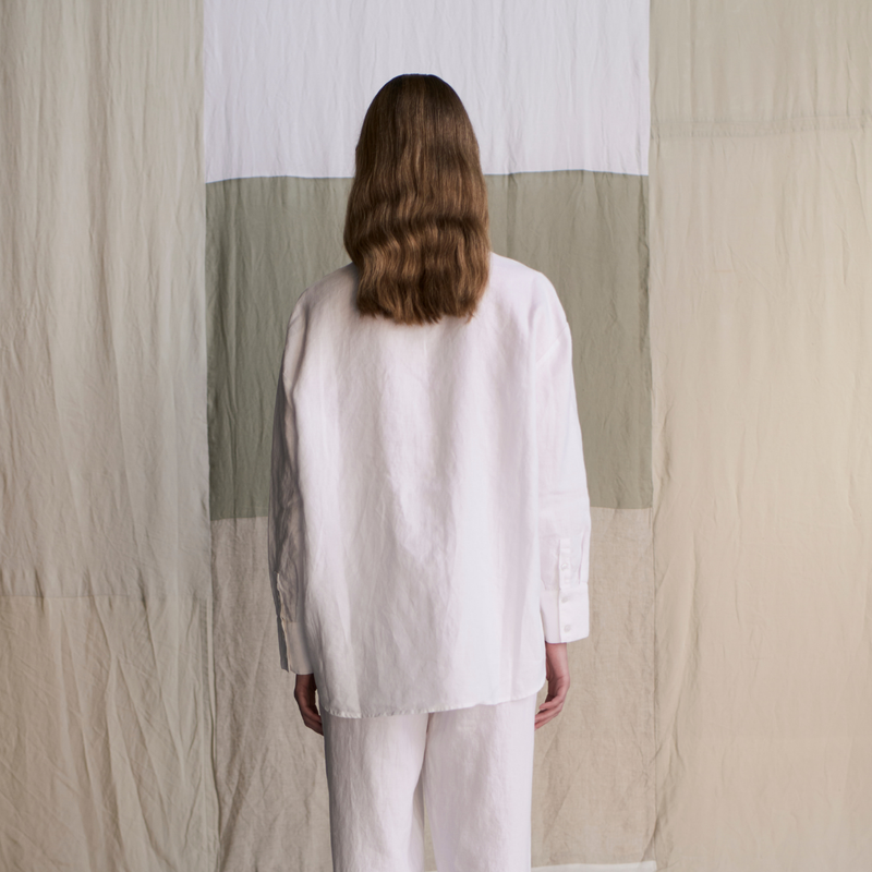 100% Linen Oversized Shirt in White