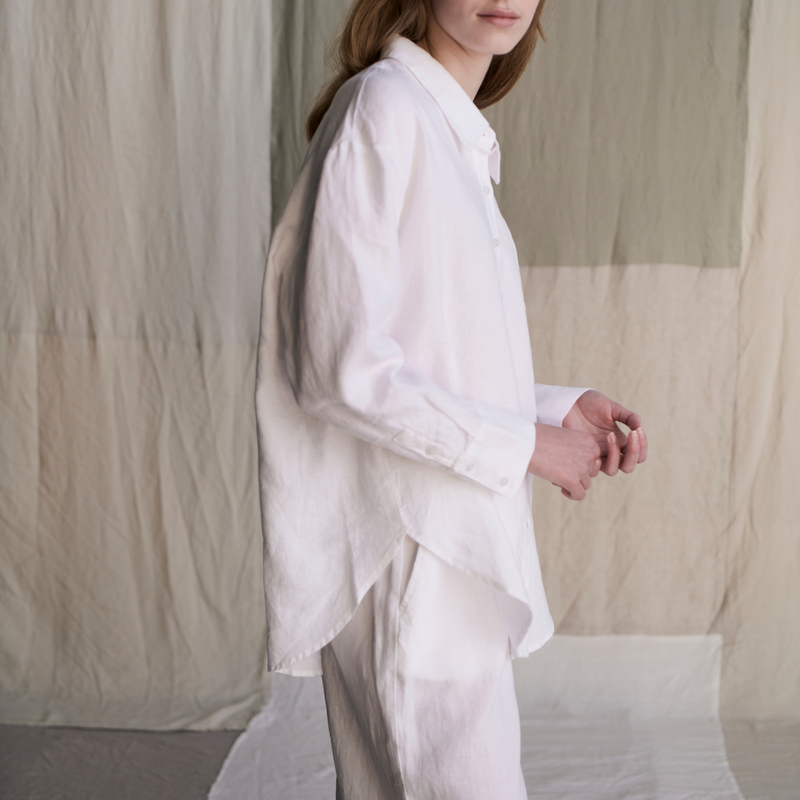 100% Linen Oversized Shirt in White