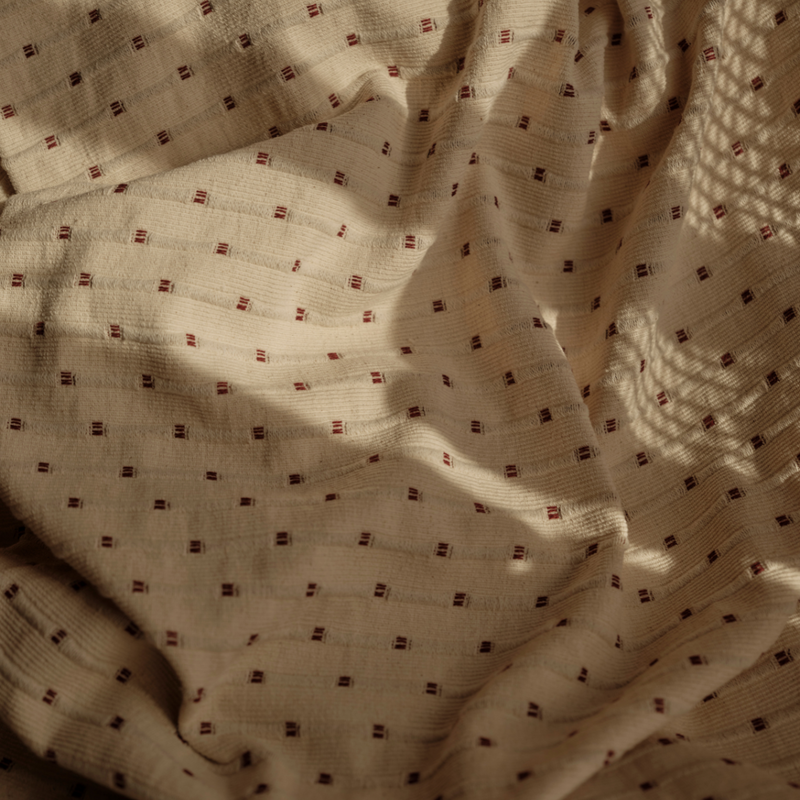 100% Organic Textured Cotton Oversized Bed Cover in Off White with Umber