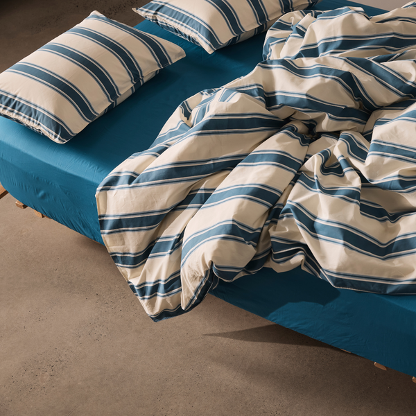 Organic Cotton Percale Duvet Cover in Blue Stripe