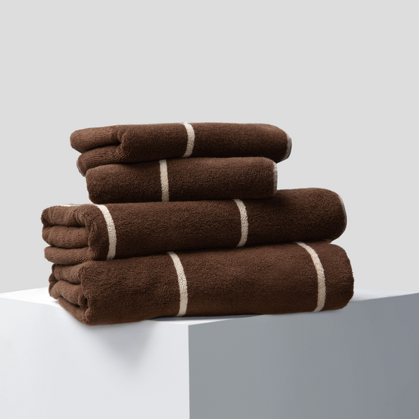 100% Organic Cotton Bath Towel Set Cocoa Stripe