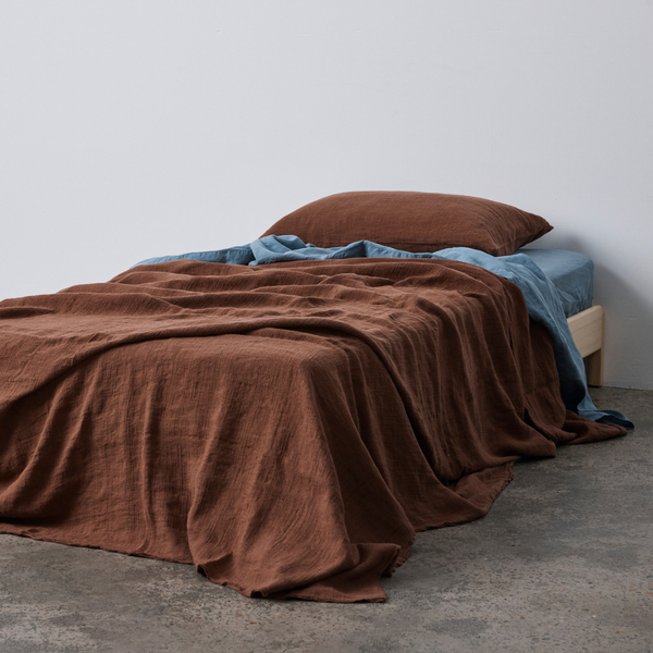 Hemp, Linen & Cotton Bedcover in Walnut
