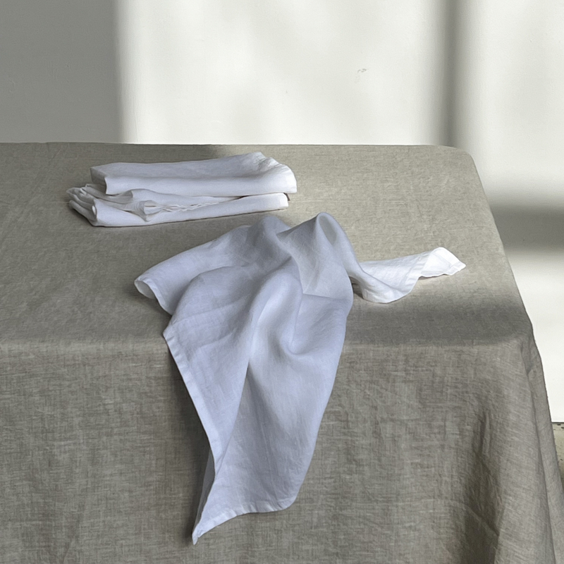 100% Linen Table Set - Natural & White