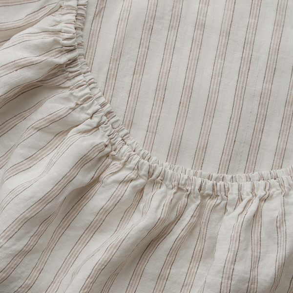 100% Linen Fitted Sheet in Brown & Tan Stripe