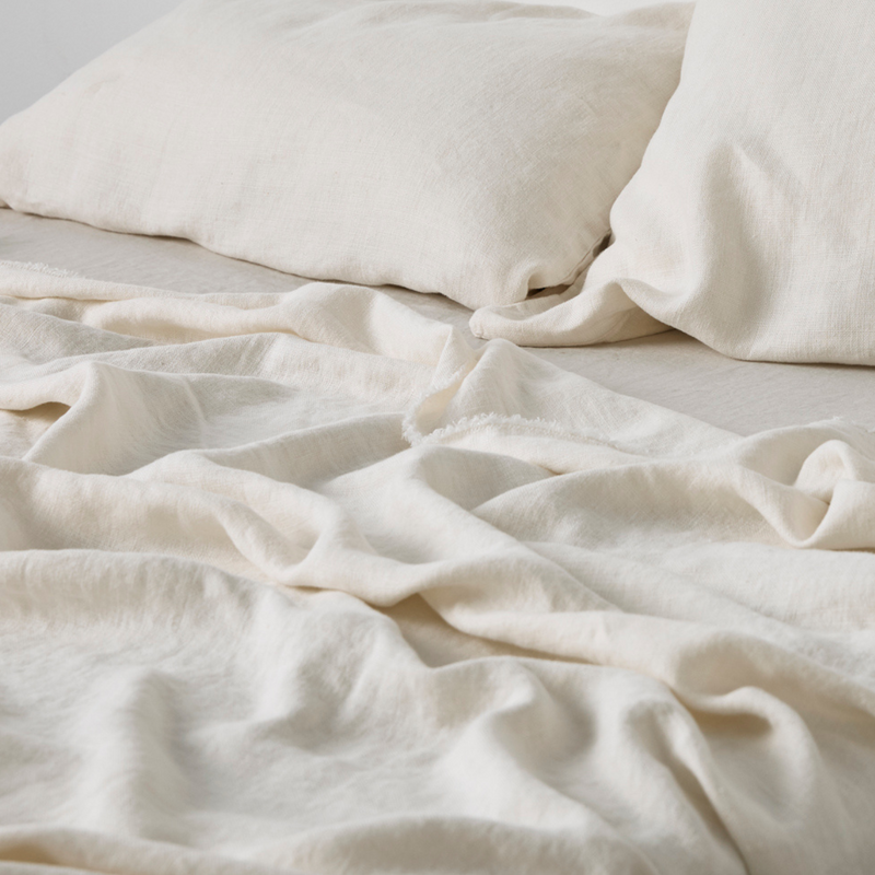 Oversized Heavy Linen Bed Cover in White
