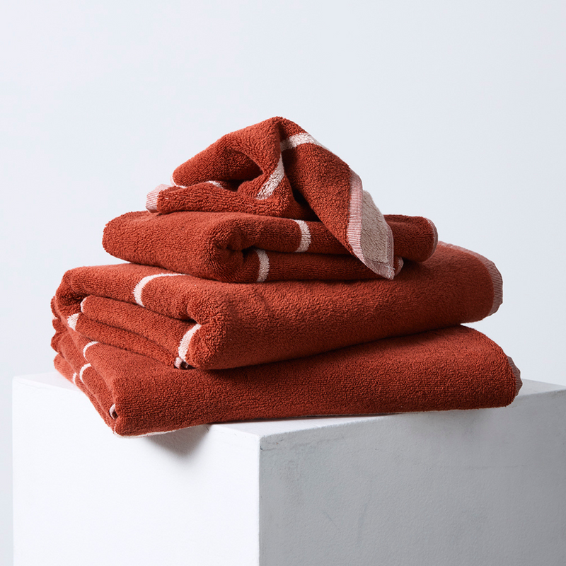 100% Organic Cotton Towels in Oxblood & Peach