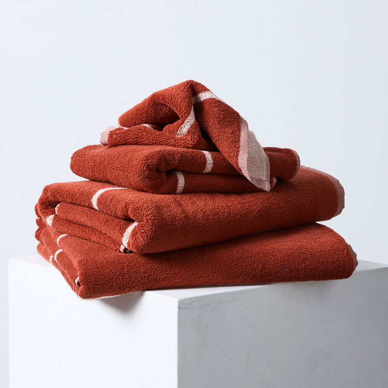 100% Organic Cotton Hand Towel in Oxblood & Peach