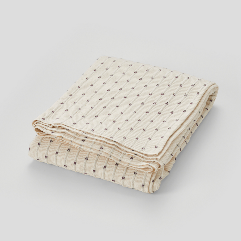 100% Organic Textured Cotton Oversized Bed Cover in Off White with Umber