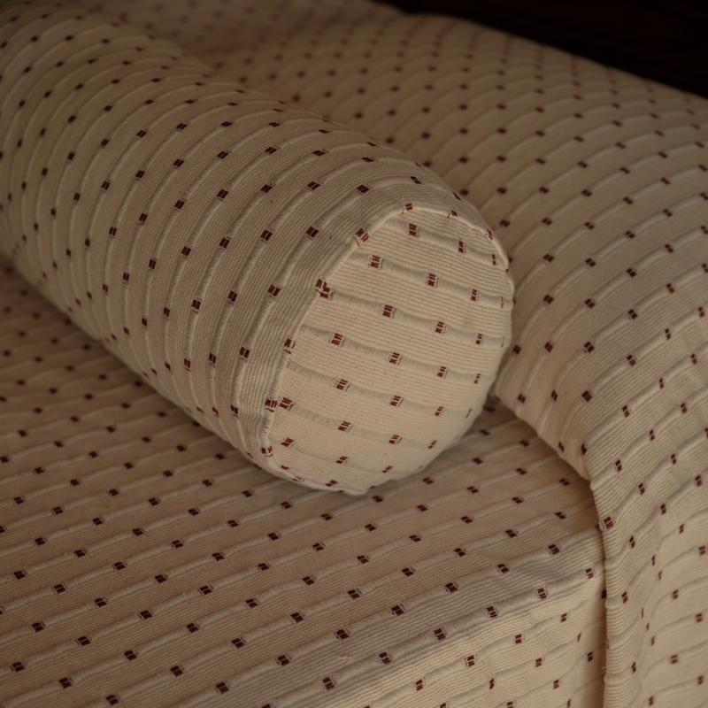 Organic Textured Cotton Bolster Cushion Cover in Off White with Umber