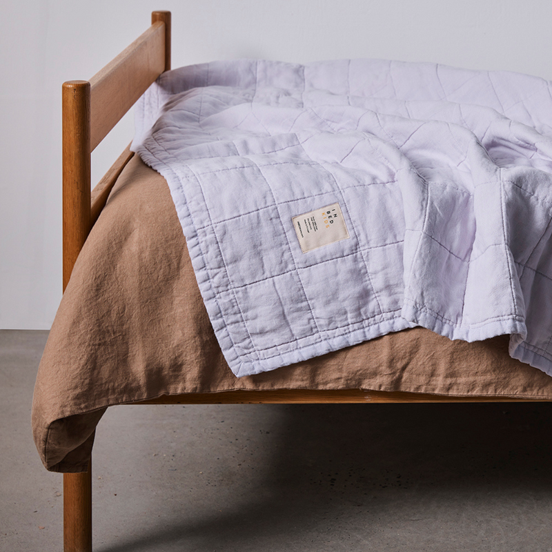100% Linen Two Tone Quilted Bed Cover in Lilac & Mist