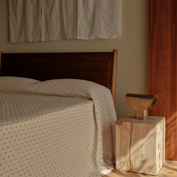 100% Organic Textured Cotton Oversized Bed Cover in Off White with Umber