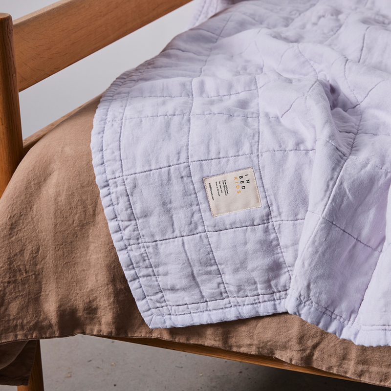 100% Linen Two Tone Quilted Bed Cover in Lilac & Mist