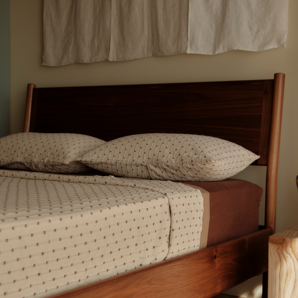 100% Organic Textured Cotton Standard Bed Cover in Off White with Umber