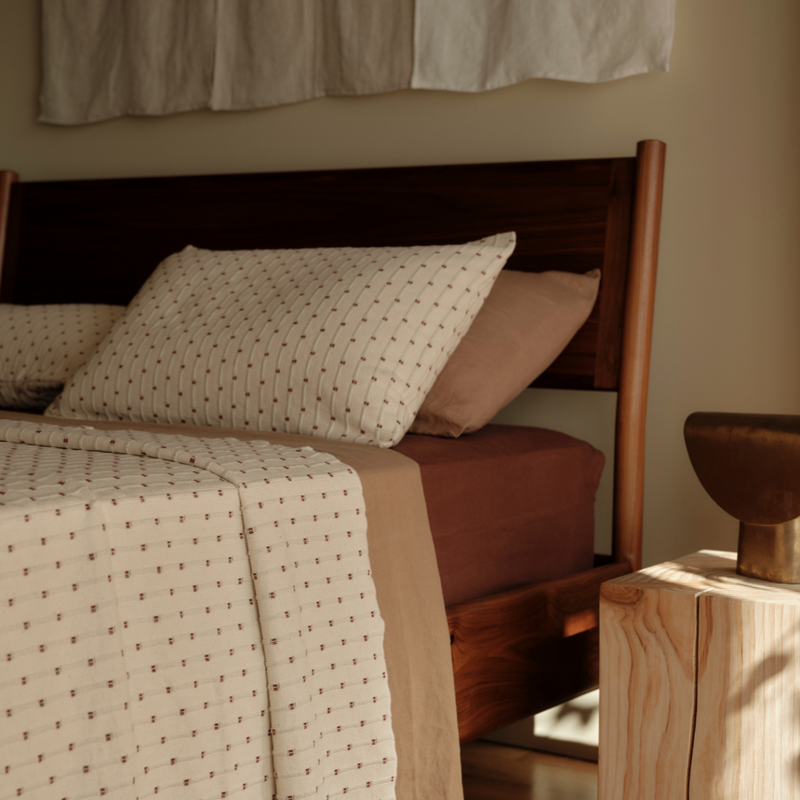 100% Organic Textured Cotton Standard Bed Cover in Off White with Umber