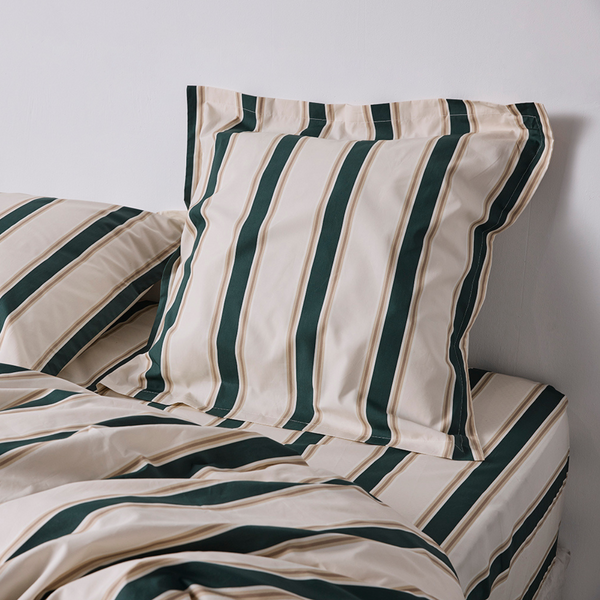 Stripe Organic Cotton Percale Fitted Sheet in Green Stripe