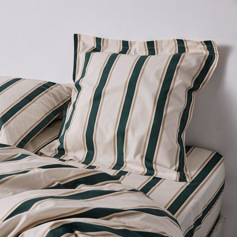 Organic Cotton Percale Sham Pillowslip set (of two) in Green Stripe