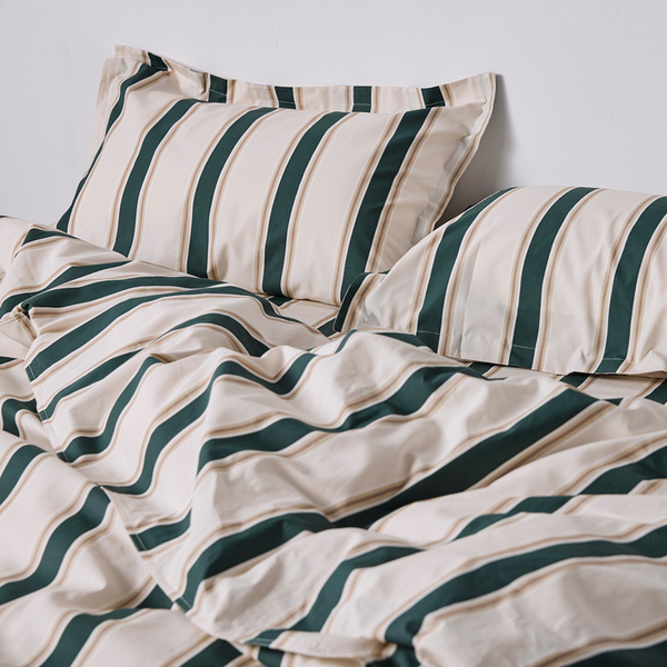 Stripe Organic Cotton Percale Duvet Cover in Green Stripe