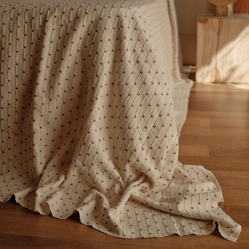100% Organic Textured Cotton Oversized Bed Cover in Off White with Umber