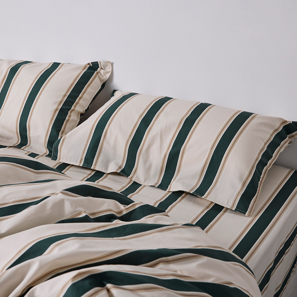 Stripe Organic Cotton Percale Pillowslip set (of two) in Green Stripe