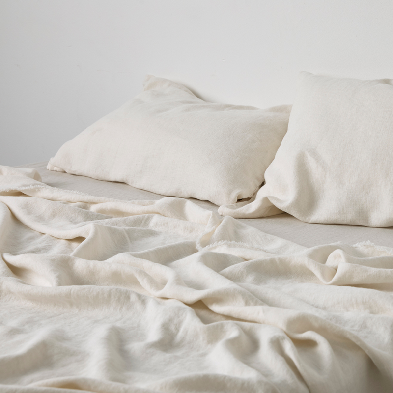 Standard Heavy Linen Bed Cover in Off White