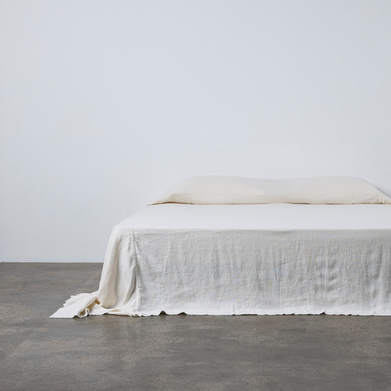 Oversized Heavy Linen Bed Cover in Off White