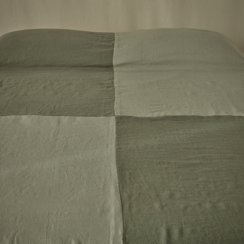 Atelier Patchwork Bedcover in Khaki & Stone