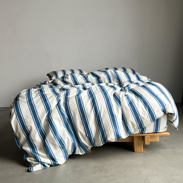 Organic Cotton Percale 300TC Duvet Cover in Blue Stripe