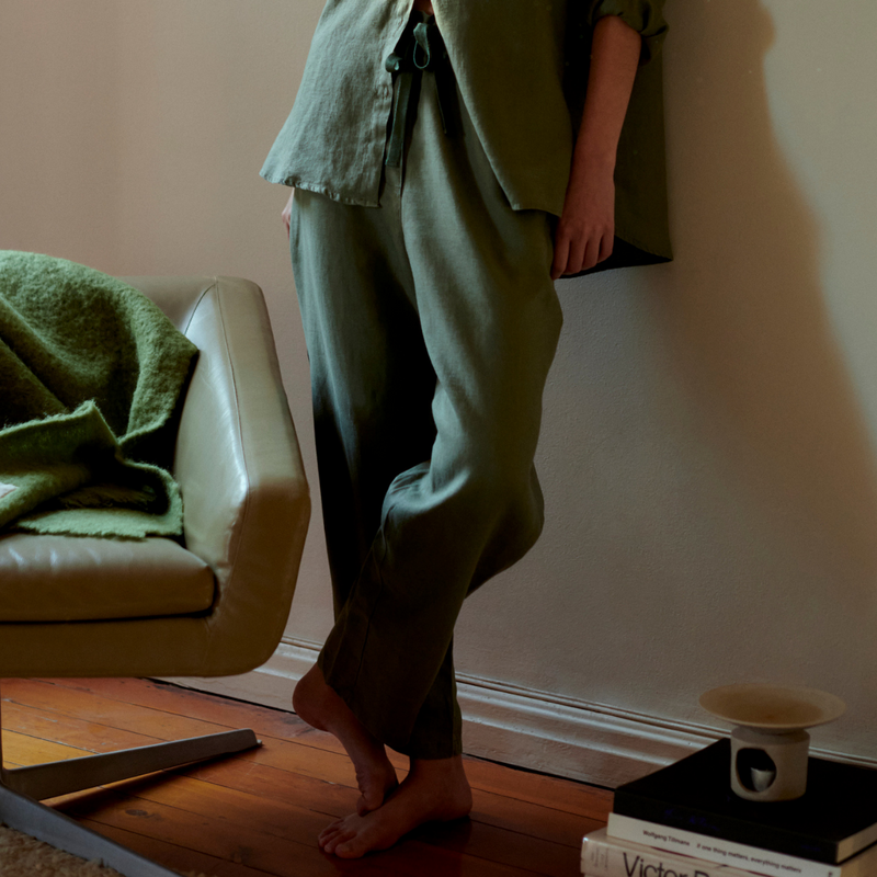 100% Linen Pants in Khaki